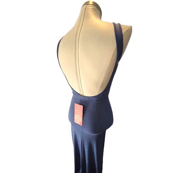 Heart & Hips Blue Ribbed Maxi Dress Sleeveless Size S Bodycon Fitted VR700 - Picture 4 of 8